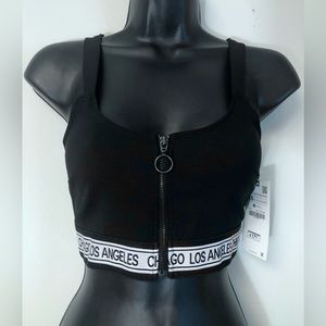 New Zara Los Angeles/Chicago Black Sports Bra Crop Top Size XS